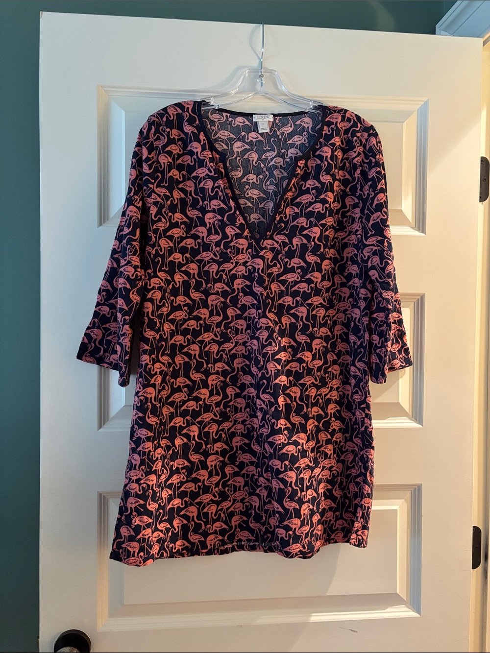 JCrew Navy and Pink Flamingo Beach Coverup/Tunic, Medium